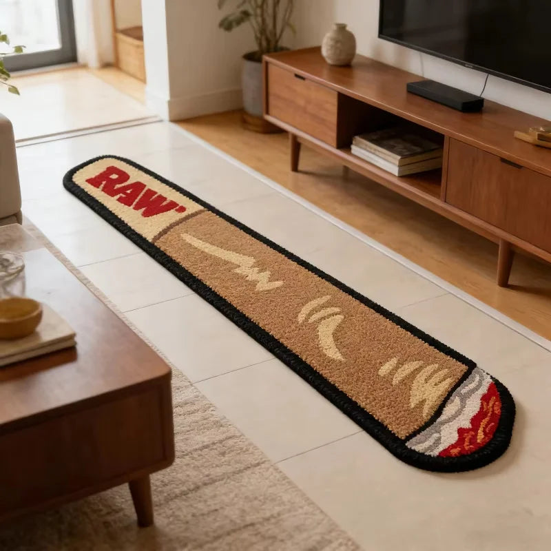 tapis moderne antidérapant polyester résistant décoloration beige noir rouge blanc motifs feuilles lignes entree