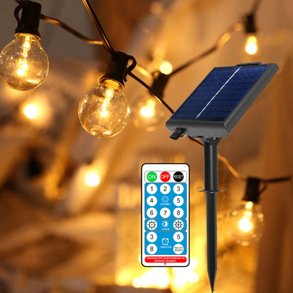 guirlande lumineuse solaire extérieure ambrée 41 ampoules globe ip65 patio jardin decoration festive