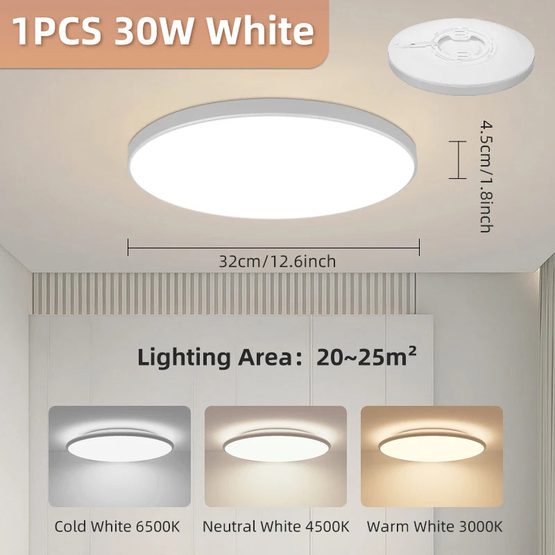 lampe led plafonnier blanc moderne 27cm diamètre 5cm épaisseur 18w 30w