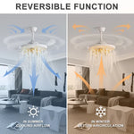 ventilateur moderne cristaux argenté lumières télécommande led chromé invisible