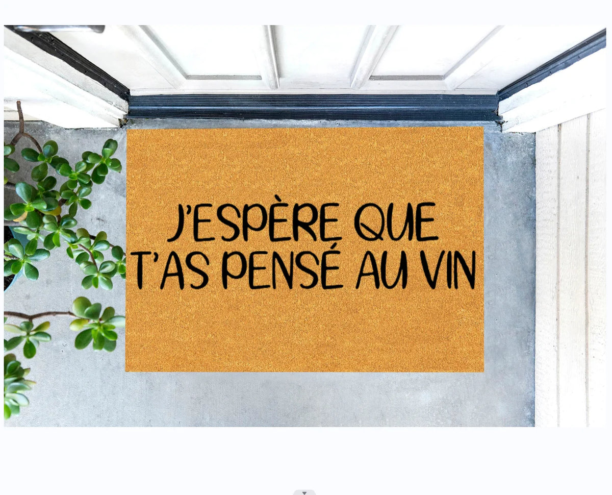 tapis porte imperméable antidérapant inscription vin humoristique extérieur intérieur beige noir