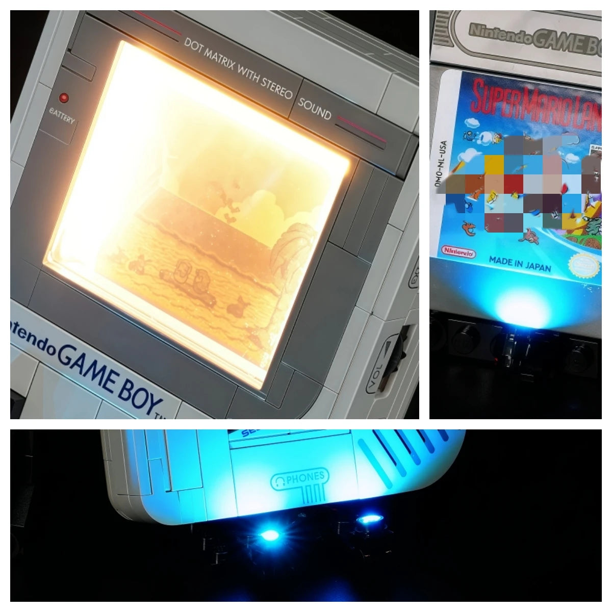 lampe décorative rétro console game boy blanc gris rose bleu écran lumineux boutons noirs