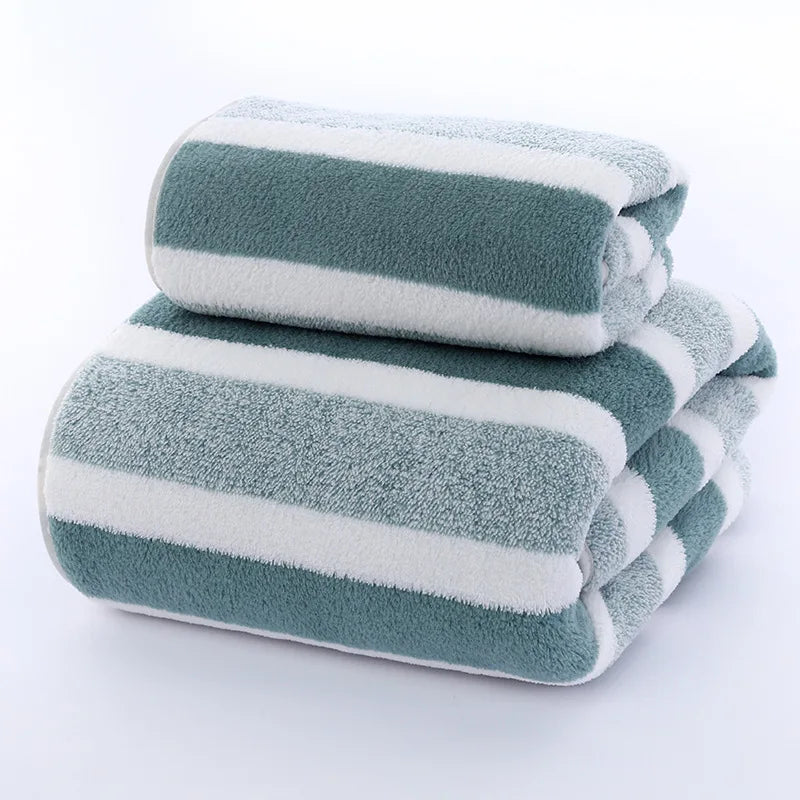 serviettes bain rayées absorbantes coton polyester gris blanc vert classiques rapide ensemble