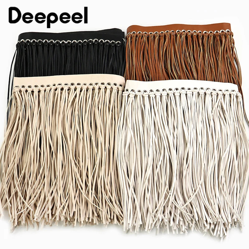 franges similicuir 30cm métalliques ruban décoratif couture moderne noir marron clair tendance