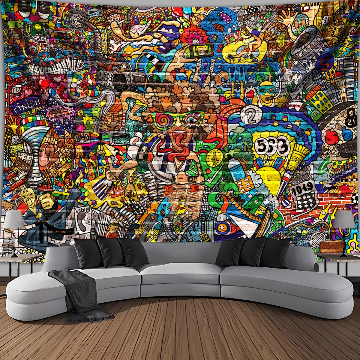 tapisserie murale moderne abstraite pop art graphique multicolore décoration intérieure bohème salon chambre