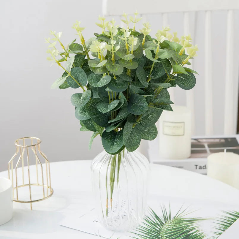 feuilles eucalyptus artificielles soie decoration intérieure extérieure vertes moderne minimaliste naturel élégant événement maison