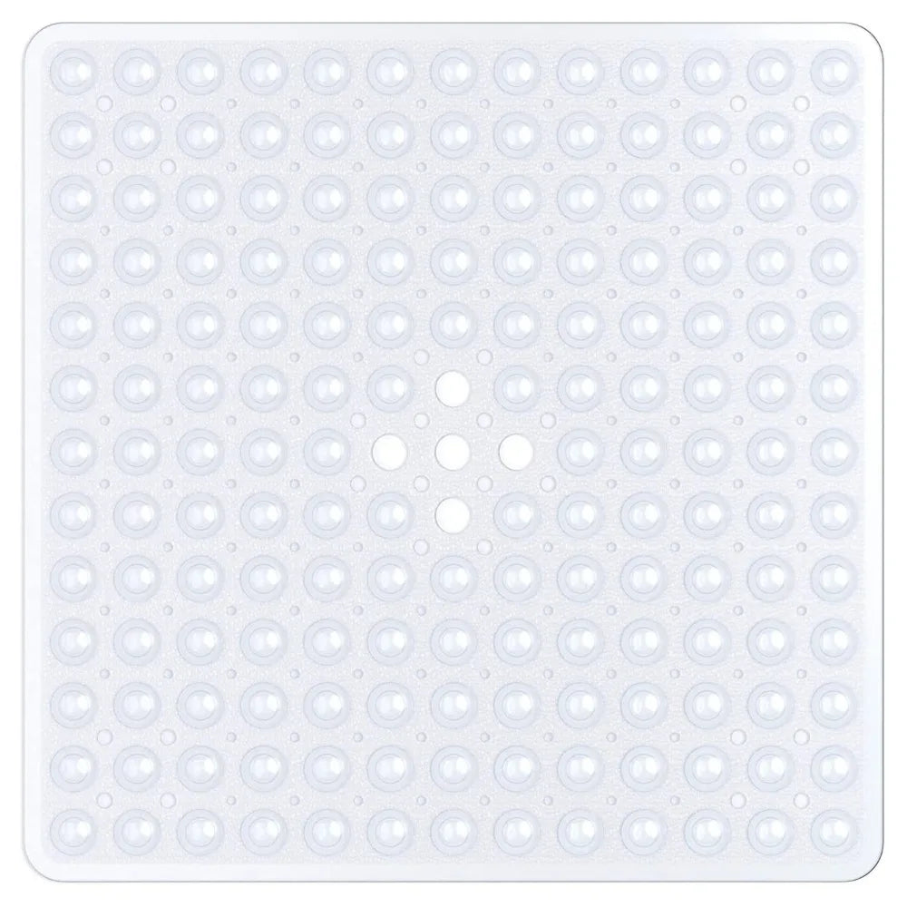 tapis bain antidérapant pvc bleu blanc noir perforé moderne adhésif 53x53cm
