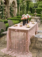 nappe table moderne rose fleurs jacquard translucide décoration romantique maison cuisine lavable machine