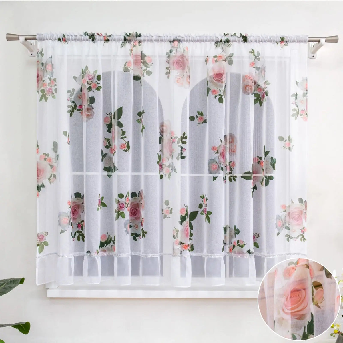 rideau floral transparent plissé romantique imprimé dentelle salon européen américain
