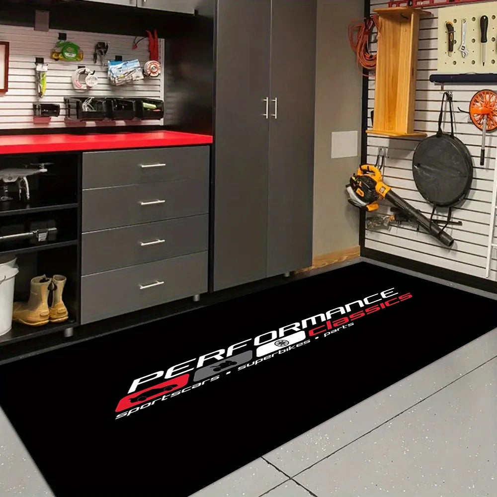 tapis sol antidérapant polyester moderne logo performance classics noir