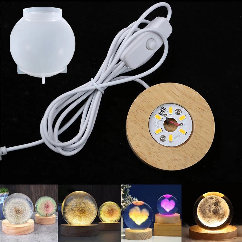 lampe led moderne transparente motifs floraux bois naturel câble usb bouton tactile minimaliste
