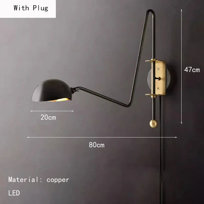 lampe murale or noir moderne scandinave articulée étude chambre entrée