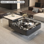 table basse carrée salon minimaliste marbre noir blanc tiroir métal solide