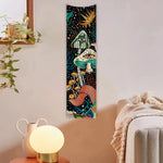 tapisserie moderne fantaisie crânes fleurs papillons oeil lune polyeste noir bleu rose