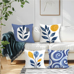 housse coussin géométrique bleu feuilles stylisées moderne 45cm 45cm zip invisible polyester maison