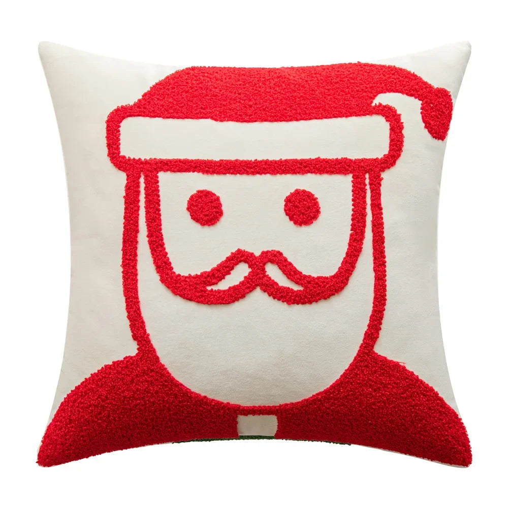 coussin brodé sapin noël rouge vert blanc décoratif festive adhésif étoiles renne père noël