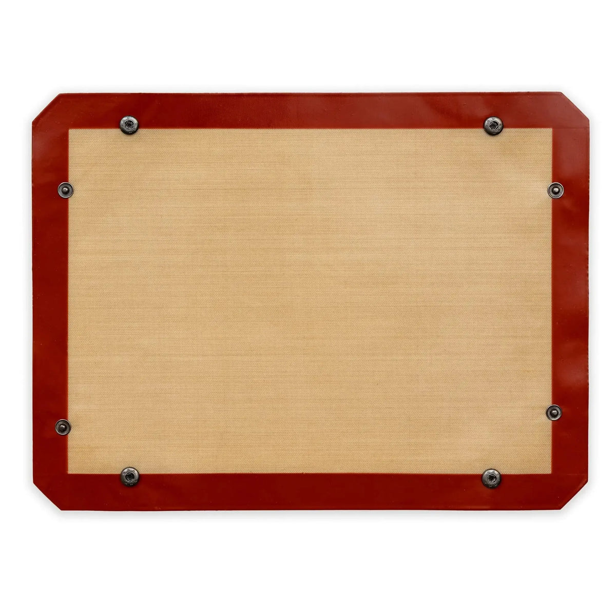 tapis cuisson silicone antiadhésive respectueux environnement beige marron texture tissée clips métalliques moderne cuisine