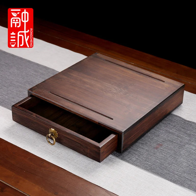 boîte thé marron foncé texture bois naturelle classique rouleau thé couteau thé
