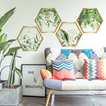 cadres hexagonaux adhésifs feuilles tropicales fleurs modernes or vert blanc chambre salon decoration
