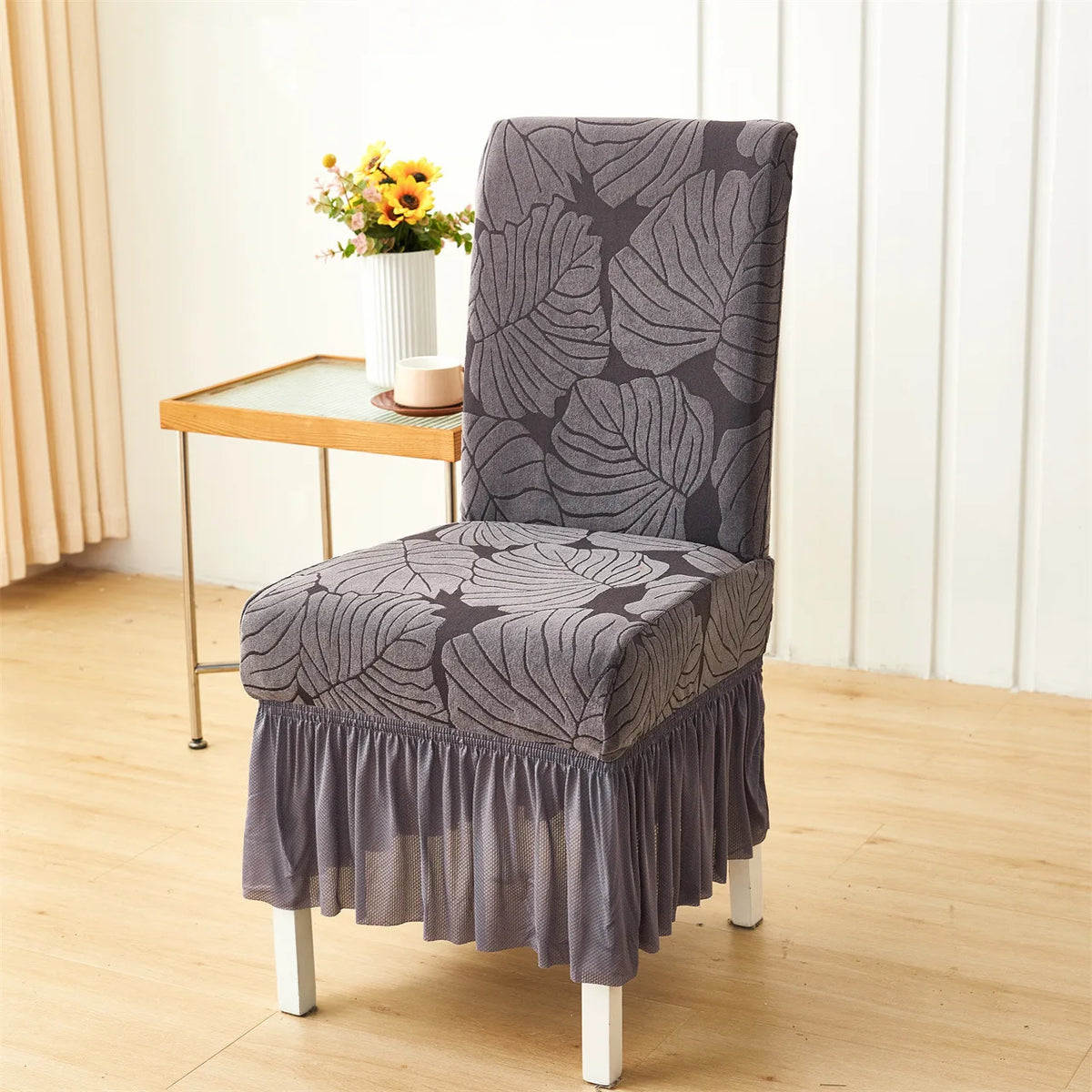 housse chaise moderne imprimé feuilles élastique décoration salon salle manger maison