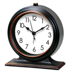 horloge vintage marron foncé cadran blanc aiguilles métalliques alarme quartz rechargeable brillant chambre salon