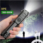 lampe torche noire rechargeable 250 lumens zoom moderne camping 100 200mètres certifiée usb