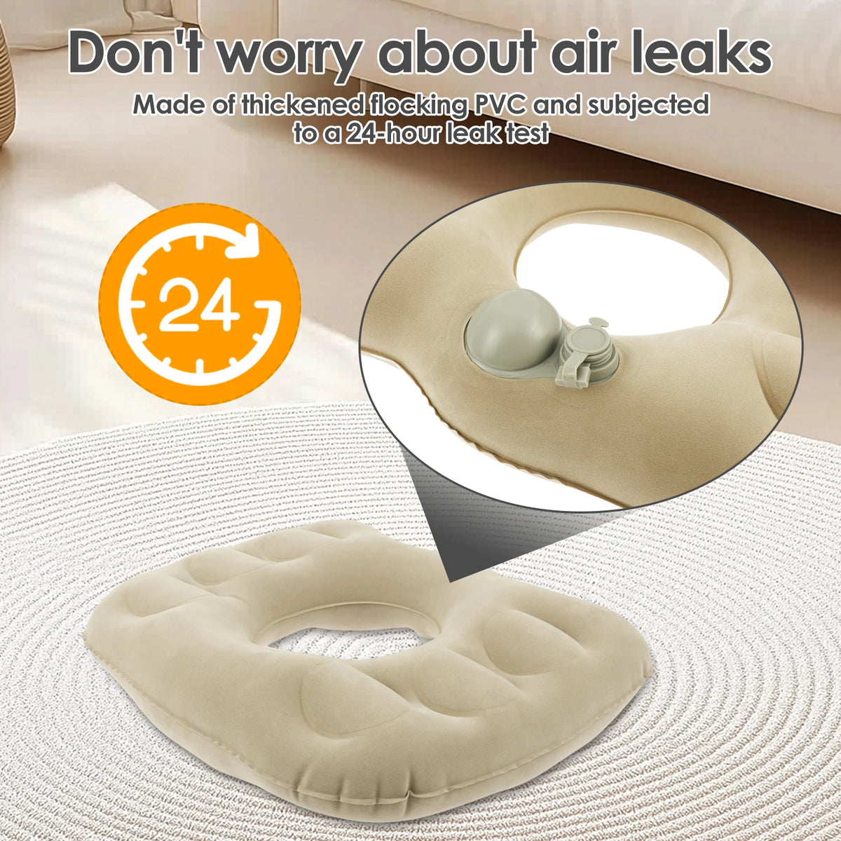 coussin gonflable forme beignet anti décubitus massage eau pvc beige clair doublure confortable ergonomique