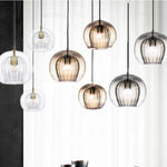 suspension lumineuse moderne transparente rayures verticales ampoule incluse câble noir chambre cuisine
