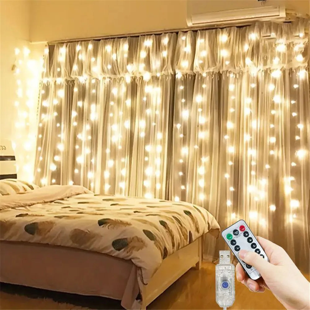 rideau lumineux led décoration intérieur guirlande noël mariage intérieur blanc chaud télécommande usb