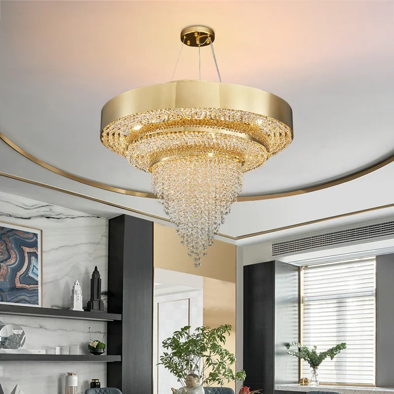 lustre doré cristal transparent moderne élégant suspension cristal chambre salon