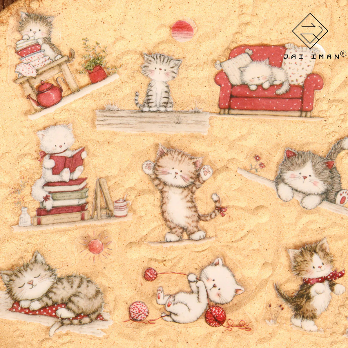 autocollants decoratifs opaques chats mignons motifs floraux objets maison cartoon tasses theieres livres chaises