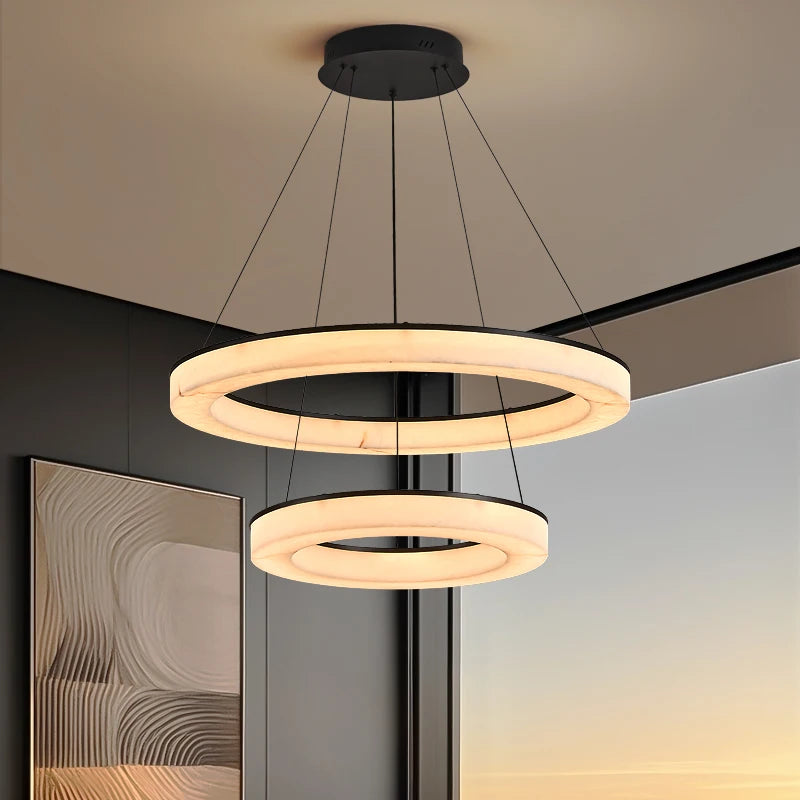 suspension luminaire moderne effet marbre noir blanc lustre salon salle manger intérieur