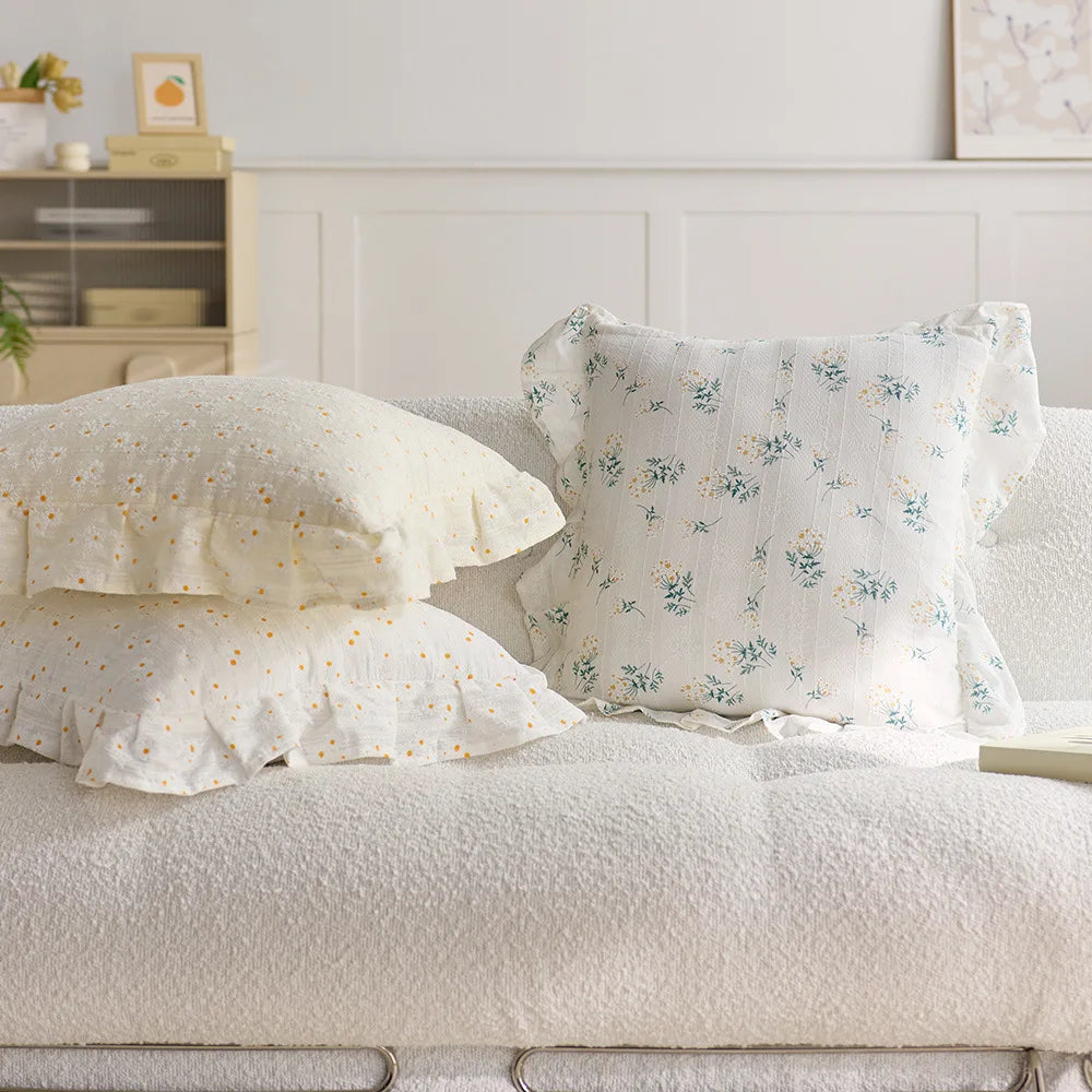 taie d'oreiller fleur bleue jaune vintage 100 coton blanc adhésif opacité carreau dcoration farmhouse