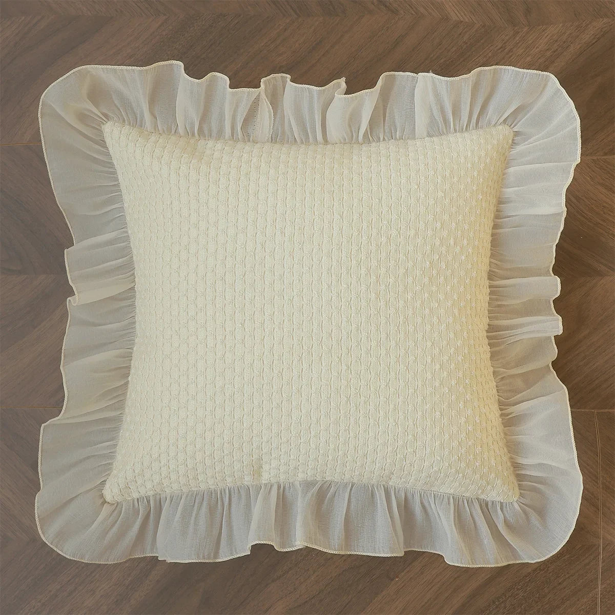 housse coussin polyester imprimé floral vintage romantique beige marron orange pointillé øllets square rectangle