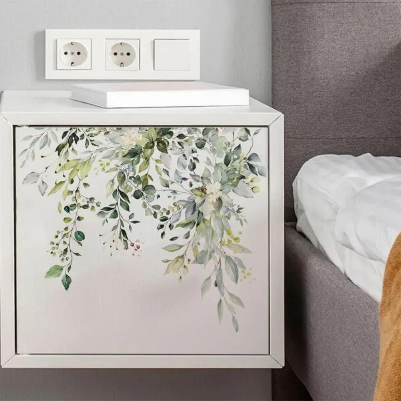 sticker mural floral feuilles fleurs papillons adhésif décoration naturelle salle bains chambre armoire