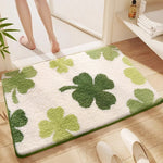 tapis bain doux antidérapant clips motif fleurs feuilles salle bain