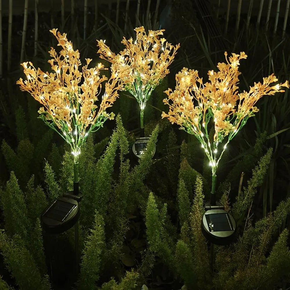 lampe solaire extérieure fleur artificielle jaune vert métal décorative jardin nuit led rechargeableextérieur