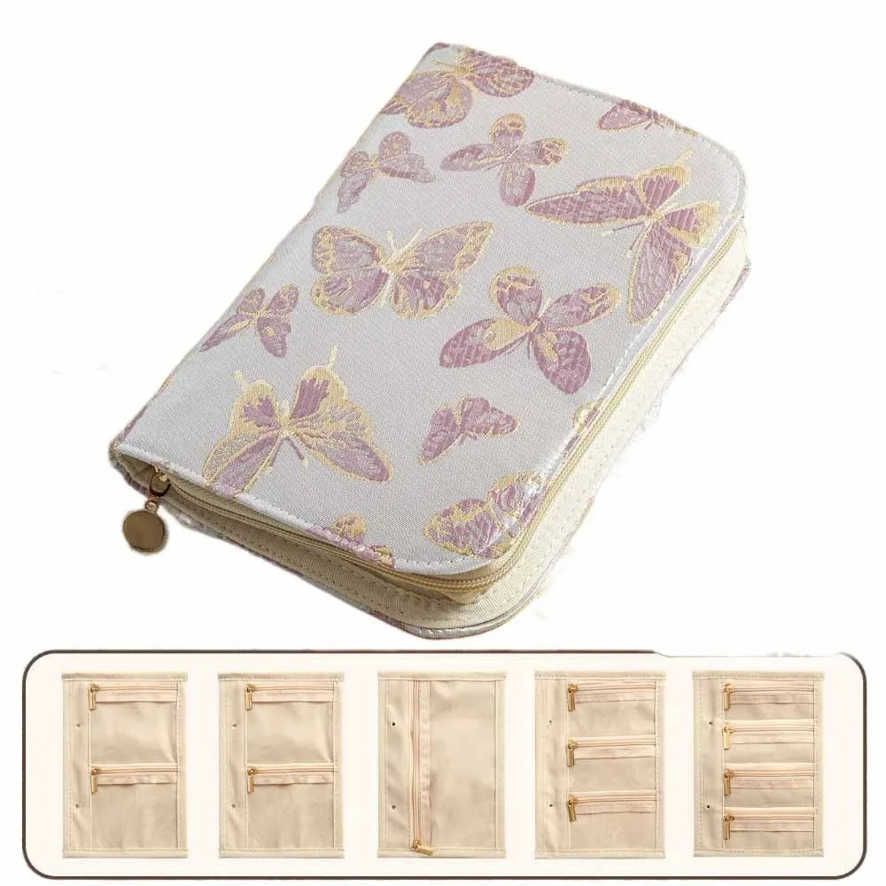 porte bijoux fleurs papillons dorés zips intérieur tissu classique élégant beige noir rouge bleuclair