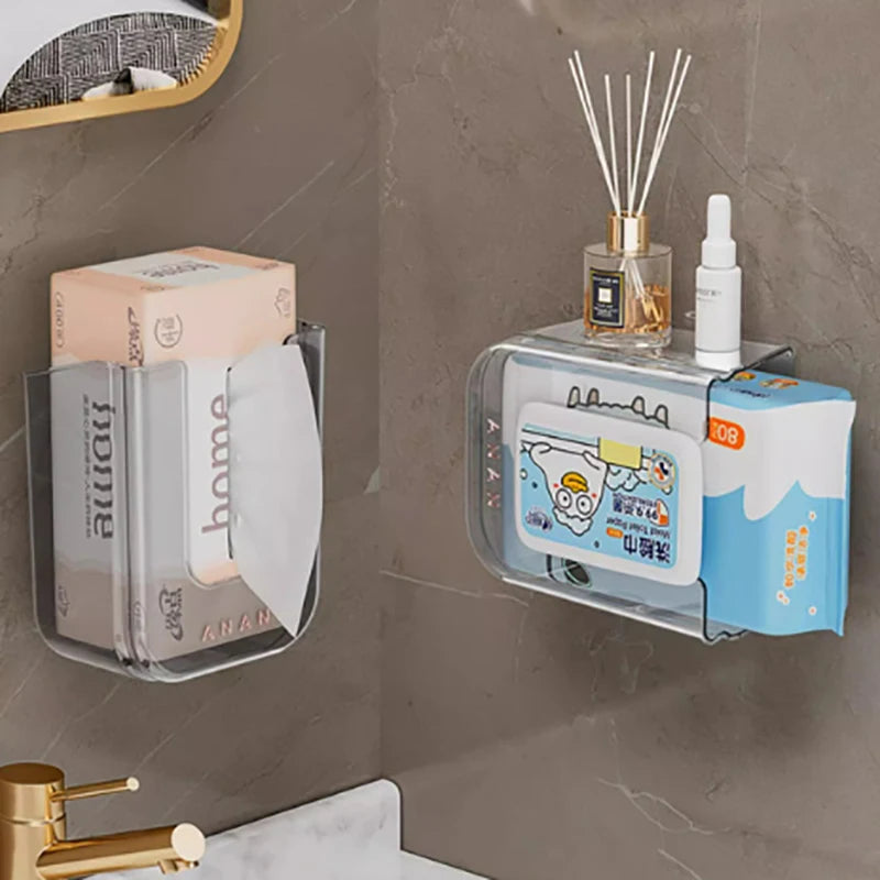 rangement mural adhésif transparent double compartiment moderne boîte lingettes réutilisable multiple stockage