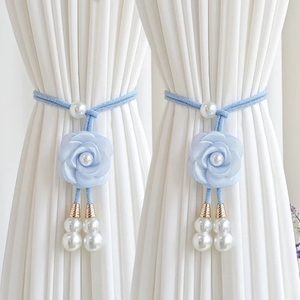 accessoires rideau fleurs cordon tressé rose violet beige blanc vert marronclair