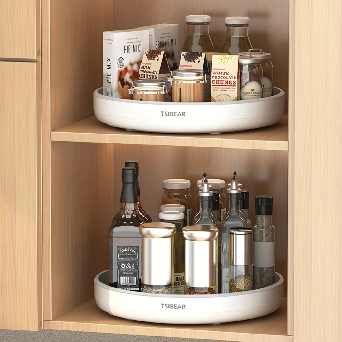 plateau rotatif blanc noir moderne rangement cuisine durable respectueux environnement minimaliste multifonctionnel