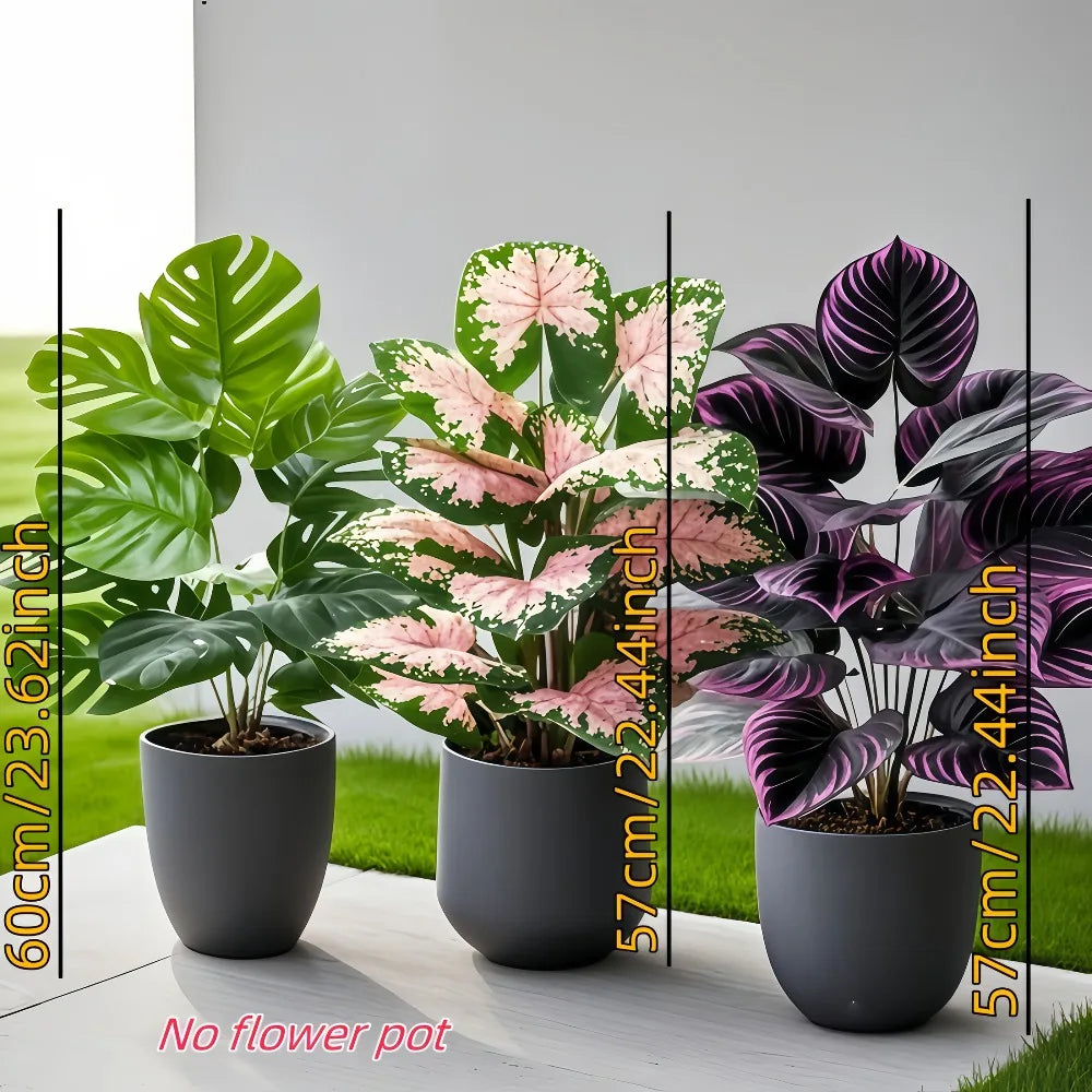 plantes artificielles vertes modernes décoration intérieure feuilles variées pot noir 60cm 57cm