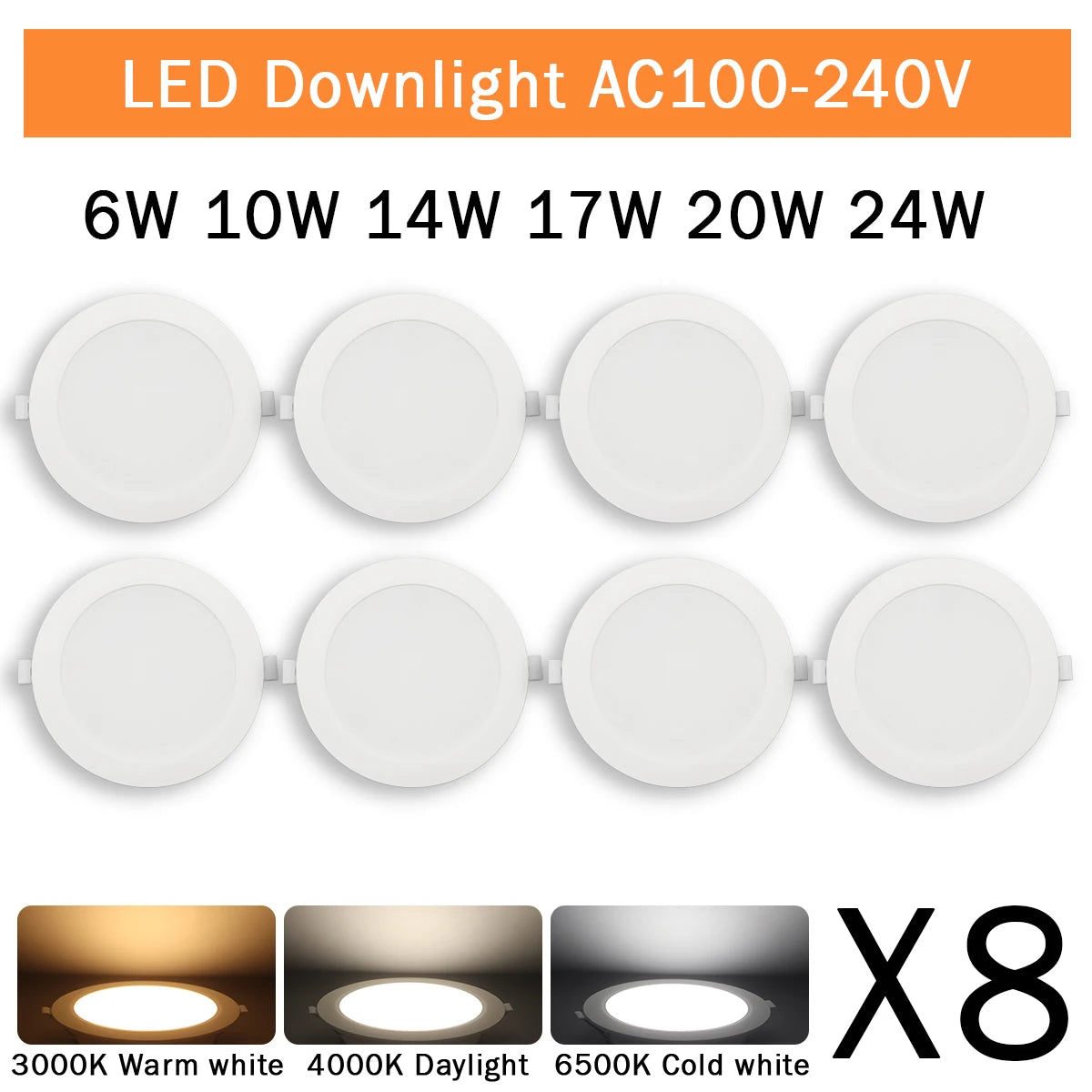 Downlight led spot 10w 14w 17w 20w 24w 6w 4000k 3000k blanc moderne