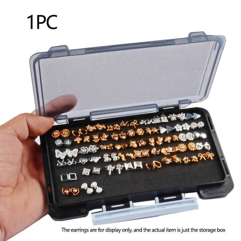 boîte rangement bijoux texture maille gris clair noir pratique robuste clips anti poussière