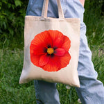 sac main toile beige imprimé floral rouge poignées détachables réutilisable respectueux environnement multifonction