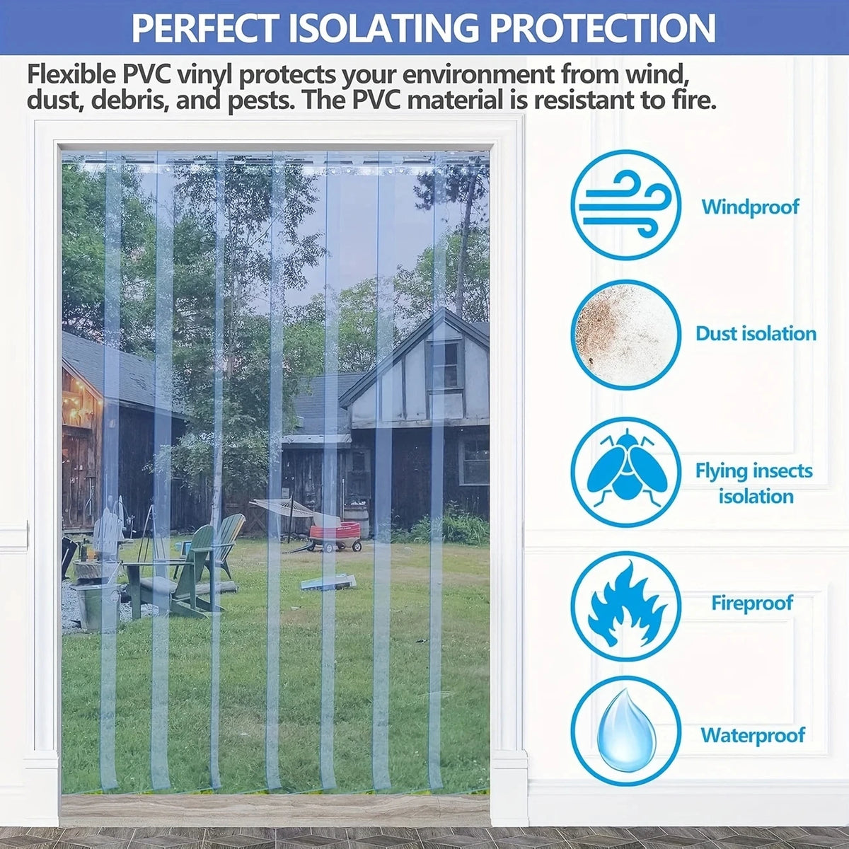 rideau pvc transparent utilitaire 18cm diametre 2m longueur protection porte garage entrepôt supermarché
