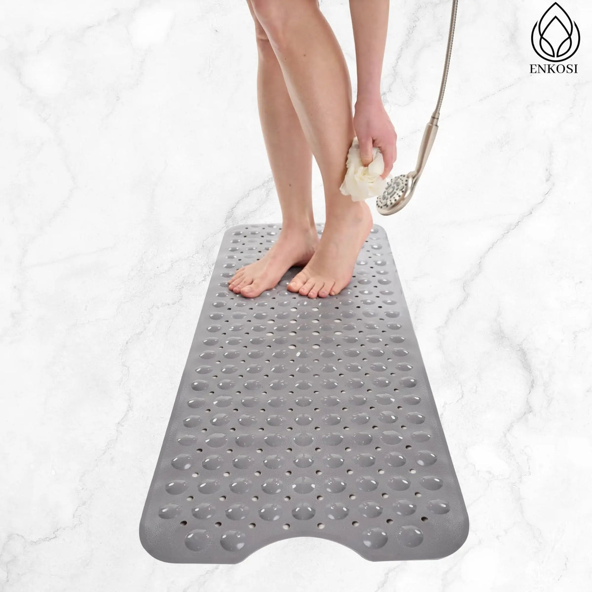 tapis bain antidérapant gris texture bosses moderne salle bain 40x16 succion tasses lavable machine