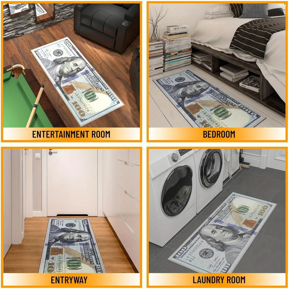 tapis imprimé billet dollar moderne bleu clair blanc vert beige marron gris rose