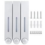 distributeur savon mural rechargeable blanc gris moderne minimaliste adhésif boutons déclenchement fenêtre transparente