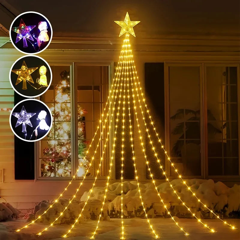 guirlande lumineuse arbre noël blanc doré étoile spirale moderne décoration filaments lumineux